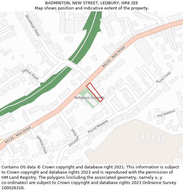 BADMINTON, NEW STREET, LEDBURY, HR8 2EE: Location map and indicative extent of plot