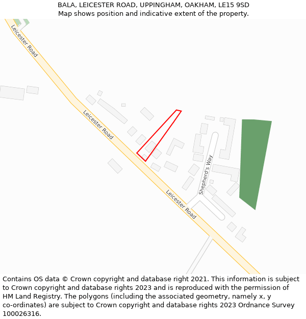 BALA, LEICESTER ROAD, UPPINGHAM, OAKHAM, LE15 9SD: Location map and indicative extent of plot