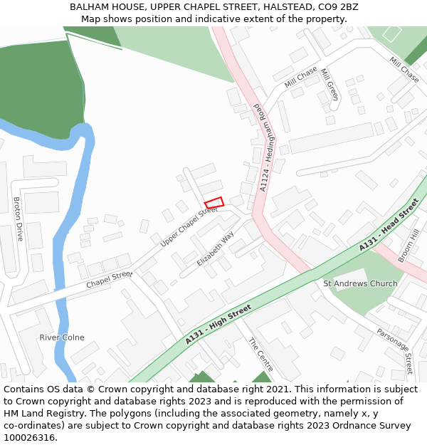 BALHAM HOUSE, UPPER CHAPEL STREET, HALSTEAD, CO9 2BZ: Location map and indicative extent of plot