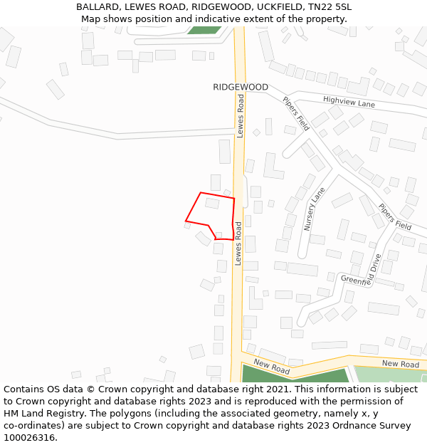 BALLARD, LEWES ROAD, RIDGEWOOD, UCKFIELD, TN22 5SL: Location map and indicative extent of plot