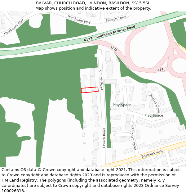 BALVAR, CHURCH ROAD, LAINDON, BASILDON, SS15 5SL: Location map and indicative extent of plot