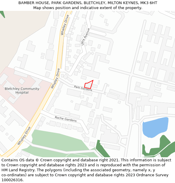 BAMBER HOUSE, PARK GARDENS, BLETCHLEY, MILTON KEYNES, MK3 6HT: Location map and indicative extent of plot