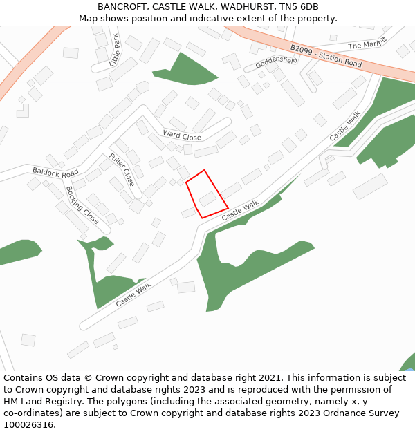 BANCROFT, CASTLE WALK, WADHURST, TN5 6DB: Location map and indicative extent of plot