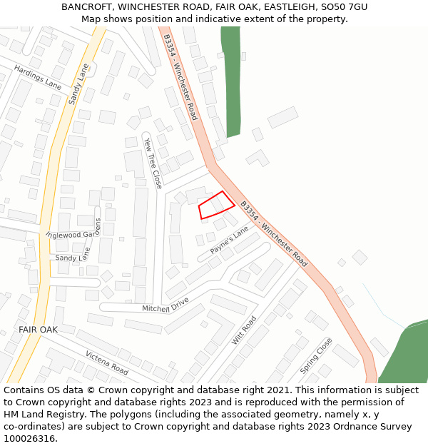 BANCROFT, WINCHESTER ROAD, FAIR OAK, EASTLEIGH, SO50 7GU: Location map and indicative extent of plot