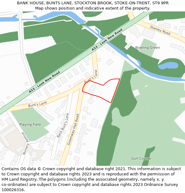 BANK HOUSE, BUNTS LANE, STOCKTON BROOK, STOKE-ON-TRENT, ST9 9PR: Location map and indicative extent of plot
