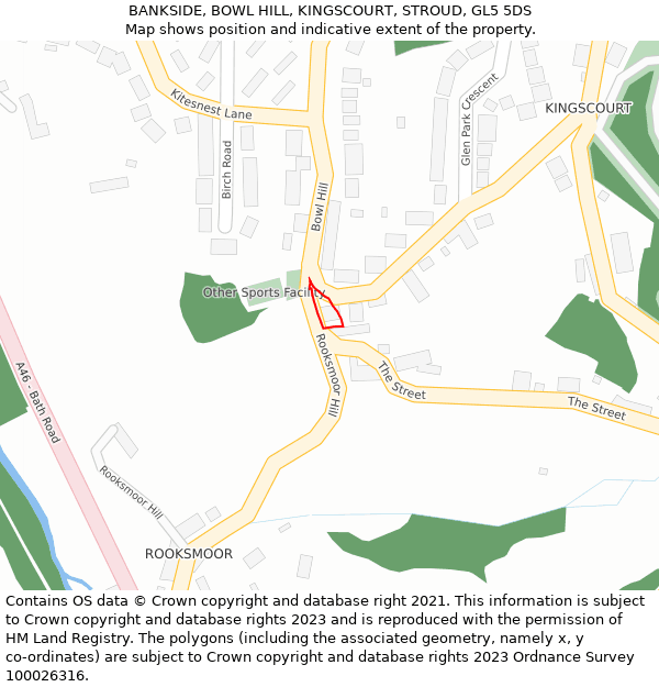 BANKSIDE, BOWL HILL, KINGSCOURT, STROUD, GL5 5DS: Location map and indicative extent of plot