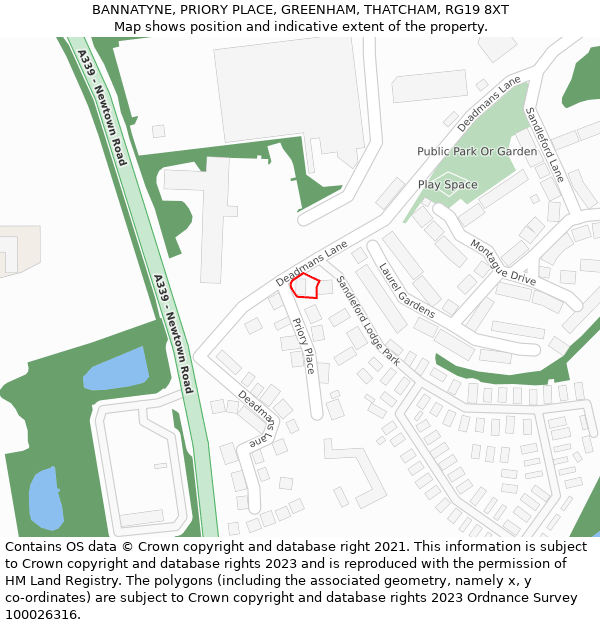 BANNATYNE, PRIORY PLACE, GREENHAM, THATCHAM, RG19 8XT: Location map and indicative extent of plot