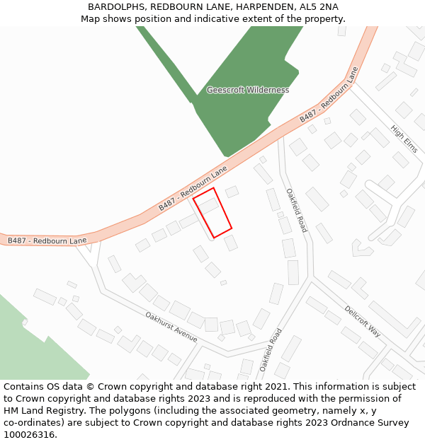 BARDOLPHS, REDBOURN LANE, HARPENDEN, AL5 2NA: Location map and indicative extent of plot