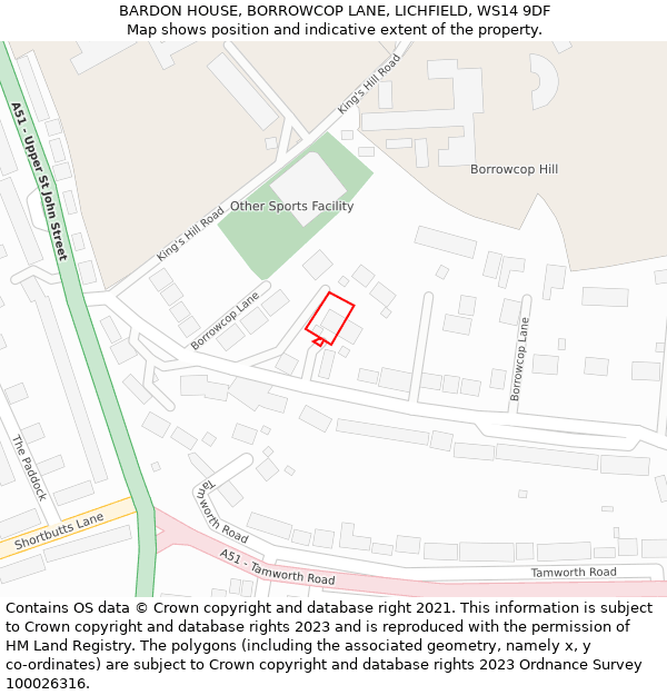 BARDON HOUSE, BORROWCOP LANE, LICHFIELD, WS14 9DF: Location map and indicative extent of plot