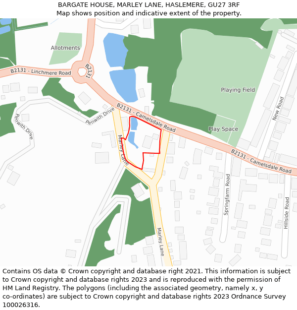 BARGATE HOUSE, MARLEY LANE, HASLEMERE, GU27 3RF: Location map and indicative extent of plot
