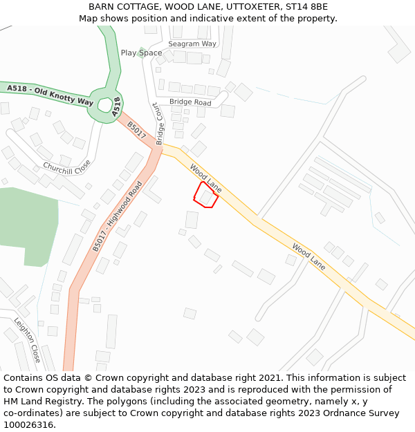 BARN COTTAGE, WOOD LANE, UTTOXETER, ST14 8BE: Location map and indicative extent of plot