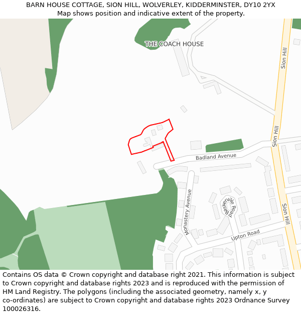 BARN HOUSE COTTAGE, SION HILL, WOLVERLEY, KIDDERMINSTER, DY10 2YX: Location map and indicative extent of plot