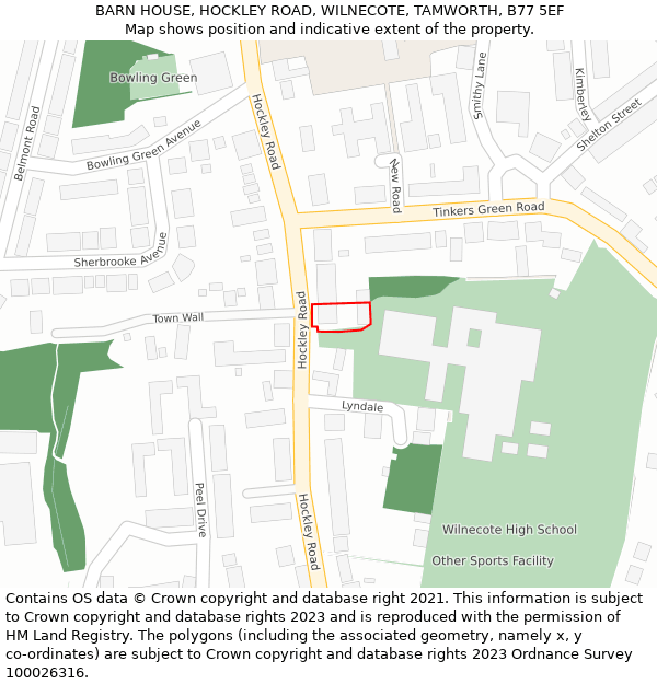 BARN HOUSE, HOCKLEY ROAD, WILNECOTE, TAMWORTH, B77 5EF: Location map and indicative extent of plot