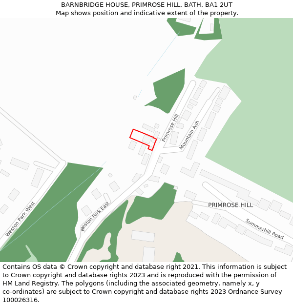 BARNBRIDGE HOUSE, PRIMROSE HILL, BATH, BA1 2UT: Location map and indicative extent of plot