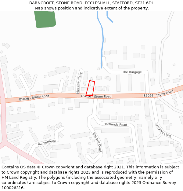 BARNCROFT, STONE ROAD, ECCLESHALL, STAFFORD, ST21 6DL: Location map and indicative extent of plot