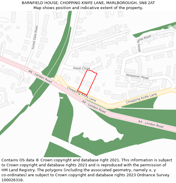 BARNFIELD HOUSE, CHOPPING KNIFE LANE, MARLBOROUGH, SN8 2AT: Location map and indicative extent of plot