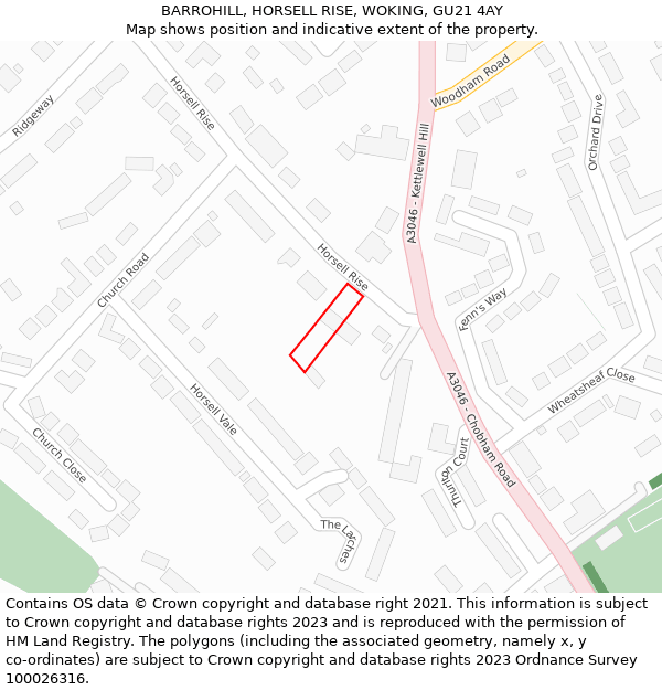 BARROHILL, HORSELL RISE, WOKING, GU21 4AY: Location map and indicative extent of plot