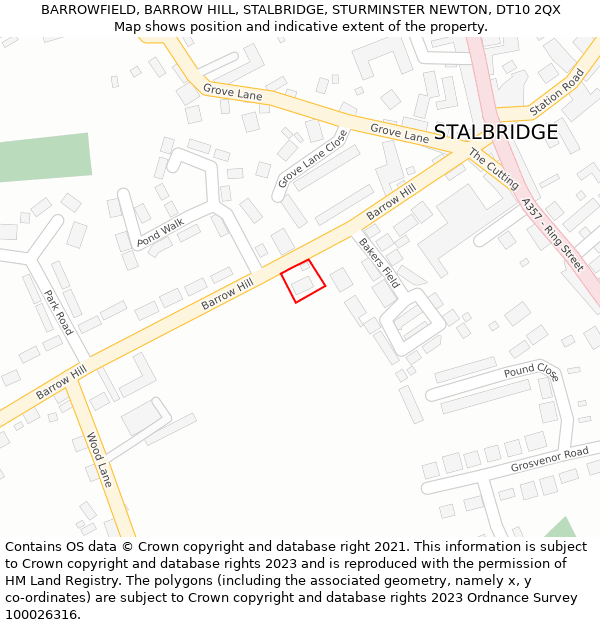 BARROWFIELD, BARROW HILL, STALBRIDGE, STURMINSTER NEWTON, DT10 2QX: Location map and indicative extent of plot