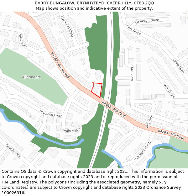 BARRY BUNGALOW, BRYNHYFRYD, CAERPHILLY, CF83 2QQ: Location map and indicative extent of plot