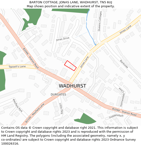 BARTON COTTAGE, JONAS LANE, WADHURST, TN5 6UJ: Location map and indicative extent of plot