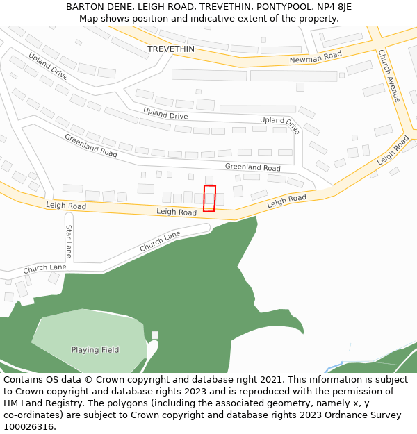 BARTON DENE, LEIGH ROAD, TREVETHIN, PONTYPOOL, NP4 8JE: Location map and indicative extent of plot