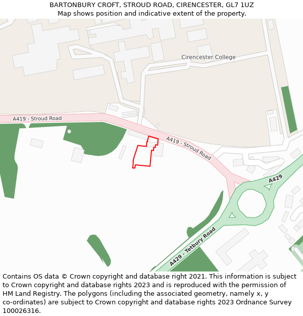 BARTONBURY CROFT, STROUD ROAD, CIRENCESTER, GL7 1UZ: Location map and indicative extent of plot