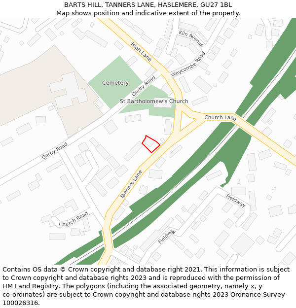 BARTS HILL, TANNERS LANE, HASLEMERE, GU27 1BL: Location map and indicative extent of plot
