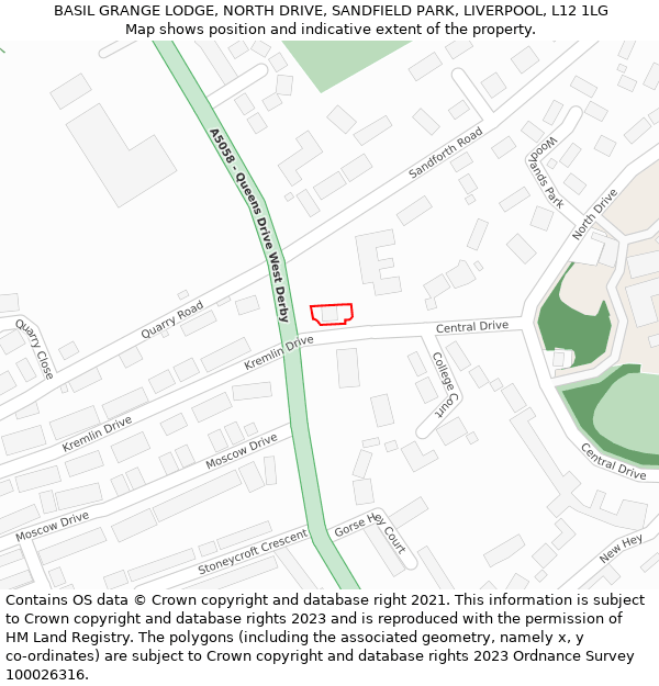 BASIL GRANGE LODGE, NORTH DRIVE, SANDFIELD PARK, LIVERPOOL, L12 1LG: Location map and indicative extent of plot
