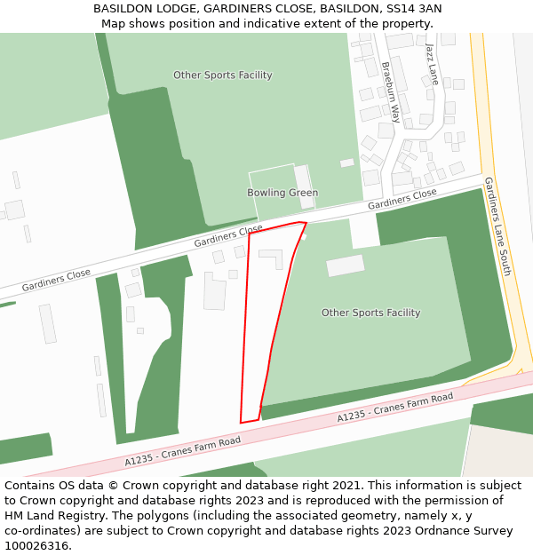 BASILDON LODGE, GARDINERS CLOSE, BASILDON, SS14 3AN: Location map and indicative extent of plot