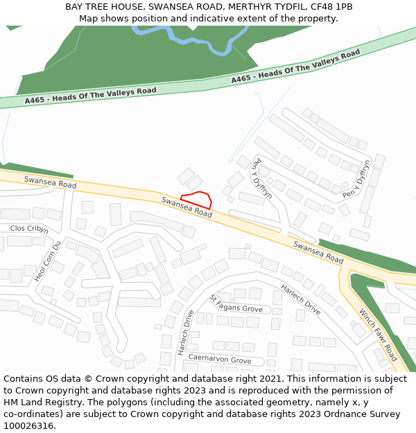 BAY TREE HOUSE, SWANSEA ROAD, MERTHYR TYDFIL, CF48 1PB: Location map and indicative extent of plot