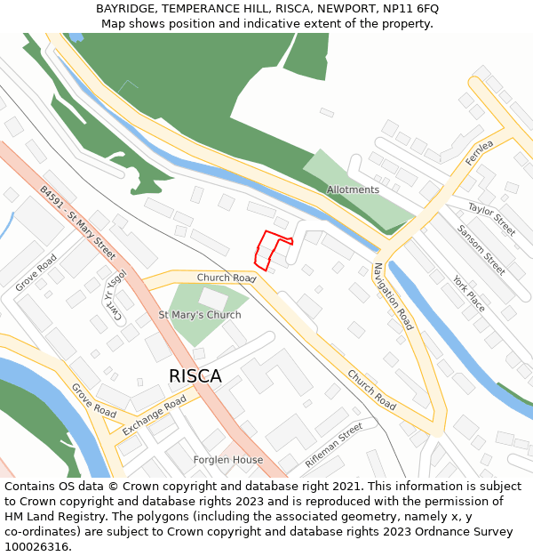 BAYRIDGE, TEMPERANCE HILL, RISCA, NEWPORT, NP11 6FQ: Location map and indicative extent of plot