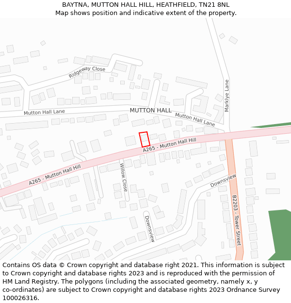 BAYTNA, MUTTON HALL HILL, HEATHFIELD, TN21 8NL: Location map and indicative extent of plot