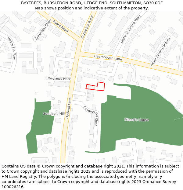 BAYTREES, BURSLEDON ROAD, HEDGE END, SOUTHAMPTON, SO30 0DF: Location map and indicative extent of plot