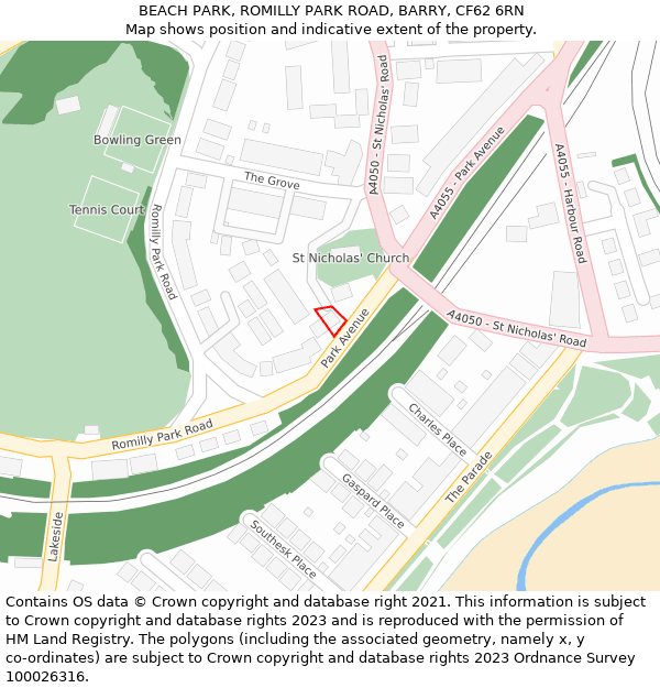BEACH PARK, ROMILLY PARK ROAD, BARRY, CF62 6RN: Location map and indicative extent of plot