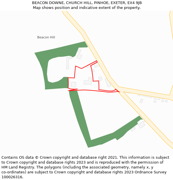 BEACON DOWNE, CHURCH HILL, PINHOE, EXETER, EX4 9JB: Location map and indicative extent of plot