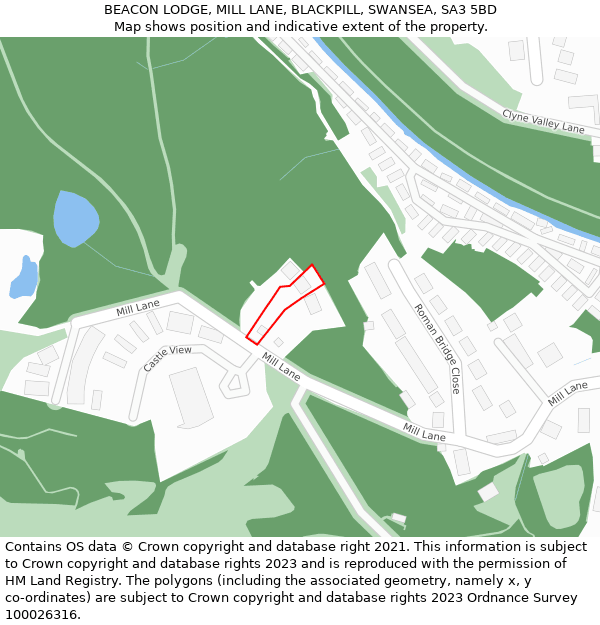 BEACON LODGE, MILL LANE, BLACKPILL, SWANSEA, SA3 5BD: Location map and indicative extent of plot