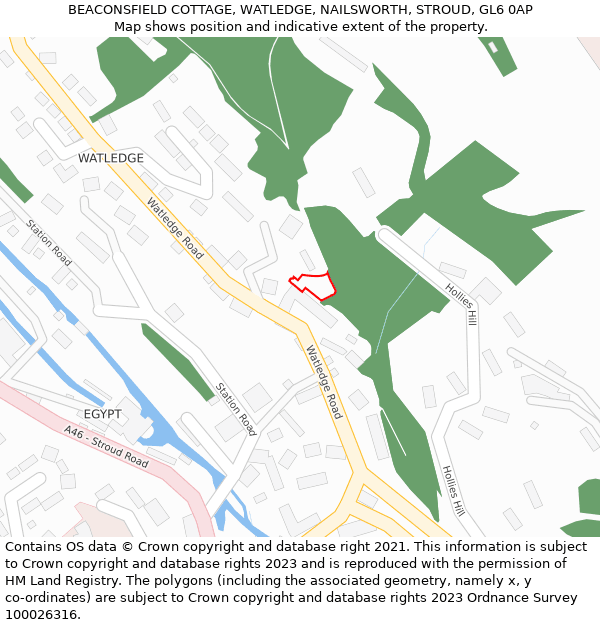 BEACONSFIELD COTTAGE, WATLEDGE, NAILSWORTH, STROUD, GL6 0AP: Location map and indicative extent of plot