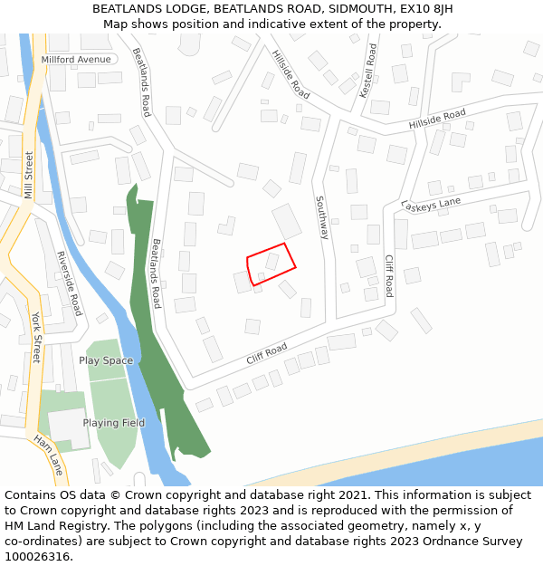 BEATLANDS LODGE, BEATLANDS ROAD, SIDMOUTH, EX10 8JH: Location map and indicative extent of plot