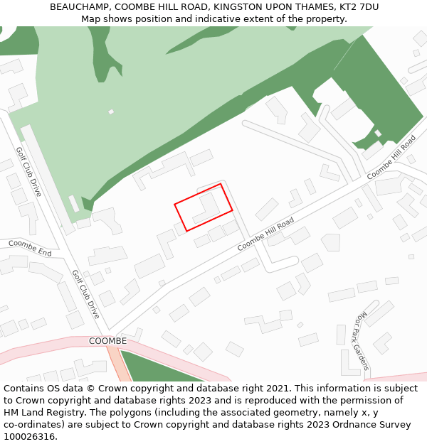 BEAUCHAMP, COOMBE HILL ROAD, KINGSTON UPON THAMES, KT2 7DU: Location map and indicative extent of plot