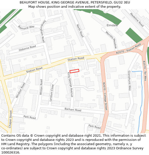 BEAUFORT HOUSE, KING GEORGE AVENUE, PETERSFIELD, GU32 3EU: Location map and indicative extent of plot