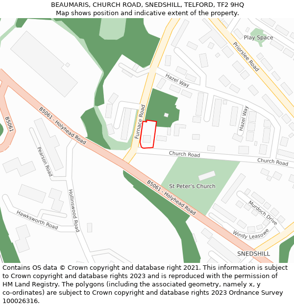 BEAUMARIS, CHURCH ROAD, SNEDSHILL, TELFORD, TF2 9HQ: Location map and indicative extent of plot