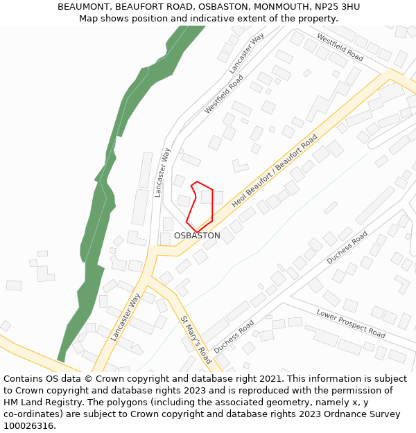 BEAUMONT, BEAUFORT ROAD, OSBASTON, MONMOUTH, NP25 3HU: Location map and indicative extent of plot