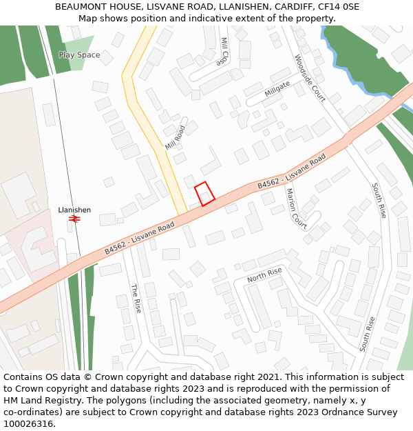 BEAUMONT HOUSE, LISVANE ROAD, LLANISHEN, CARDIFF, CF14 0SE: Location map and indicative extent of plot