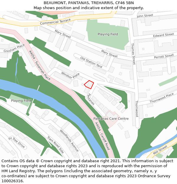 BEAUMONT, PANTANAS, TREHARRIS, CF46 5BN: Location map and indicative extent of plot