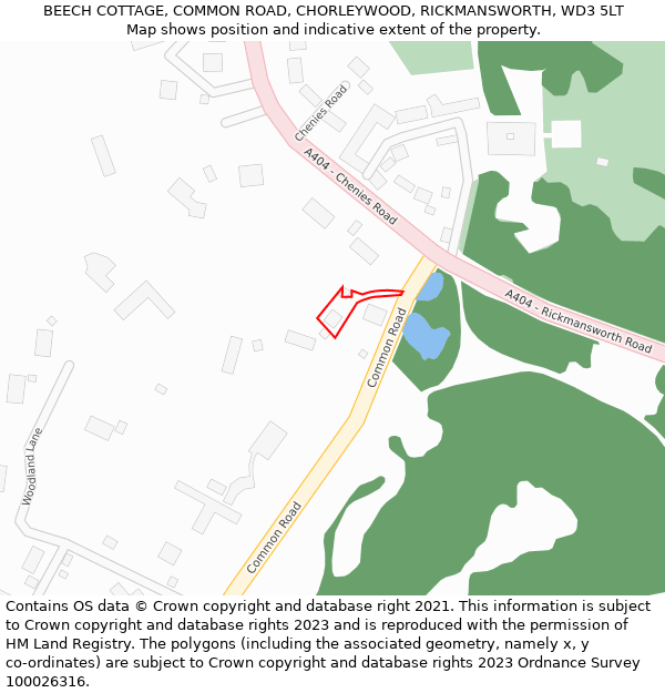 BEECH COTTAGE, COMMON ROAD, CHORLEYWOOD, RICKMANSWORTH, WD3 5LT: Location map and indicative extent of plot