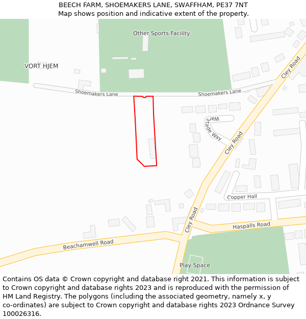 BEECH FARM, SHOEMAKERS LANE, SWAFFHAM, PE37 7NT: Location map and indicative extent of plot