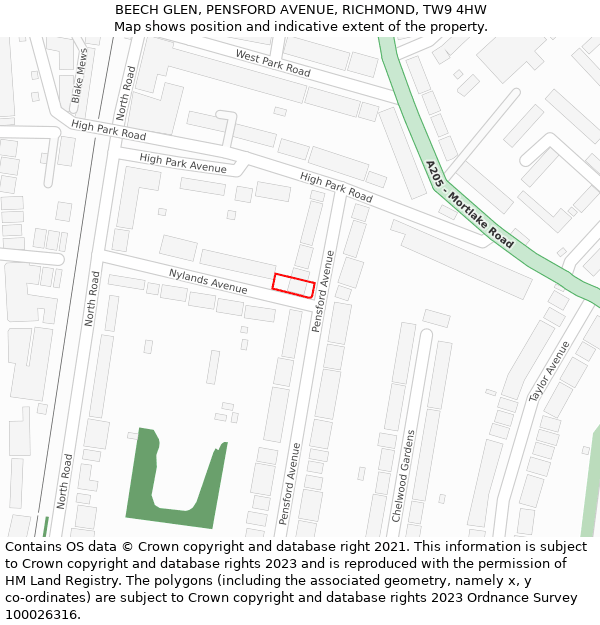 BEECH GLEN, PENSFORD AVENUE, RICHMOND, TW9 4HW: Location map and indicative extent of plot