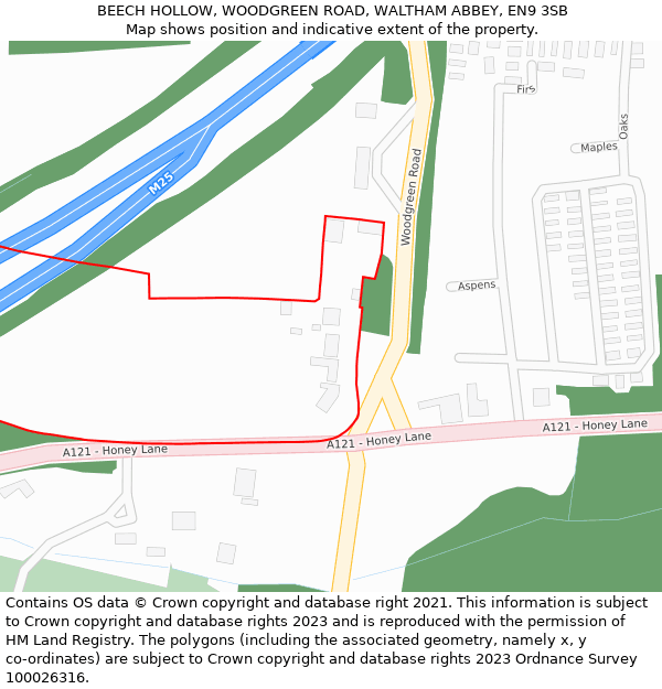 BEECH HOLLOW, WOODGREEN ROAD, WALTHAM ABBEY, EN9 3SB: Location map and indicative extent of plot