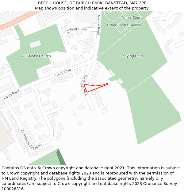 BEECH HOUSE, DE BURGH PARK, BANSTEAD, SM7 2PP: Location map and indicative extent of plot