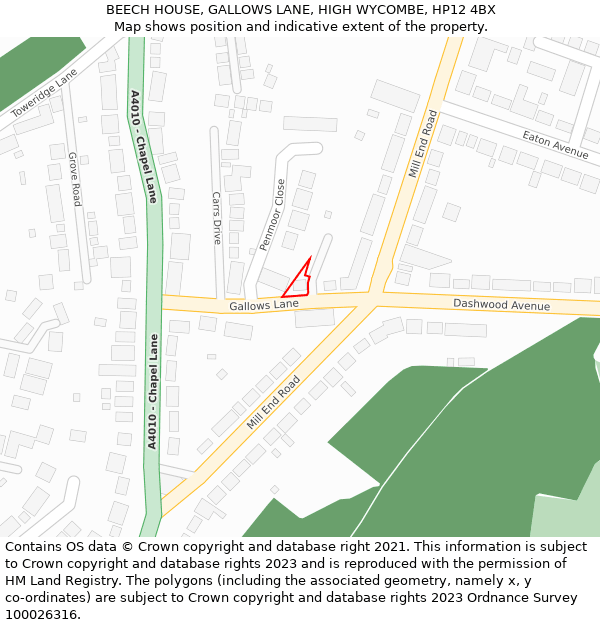 BEECH HOUSE, GALLOWS LANE, HIGH WYCOMBE, HP12 4BX: Location map and indicative extent of plot